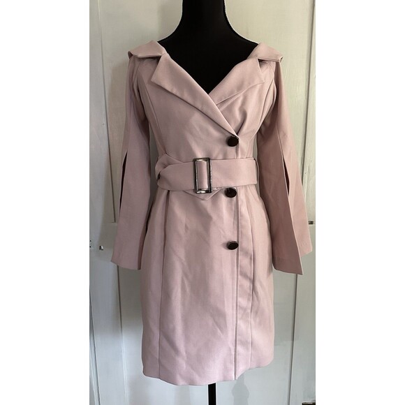 Elliatt Pink Off Shoulder Belted Trench Coat Style Dress w/wire Bodice Size S - Picture 1 of 9